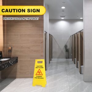 Macarrie 12 Pack Caution Wet Floor Sign Wet Floor Double Sided Signs Cuidado Piso Mojado Foldable Bilingual Alert Sign for Commercial Use Indoors Outdoors, 11.5 x 23.62 Inches (Classic Style)