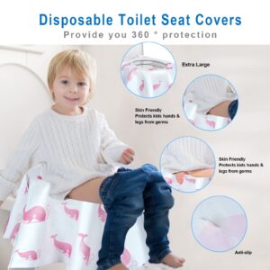 21 Pack Toilet Seat Covers Disposable, Extra Large Disposable Toilet Seat Covers for Adults, Individually Wrapped Potty Training Liners with Non-Slip Adhesives for Kids in Home, Restrooms&Travel -Pink