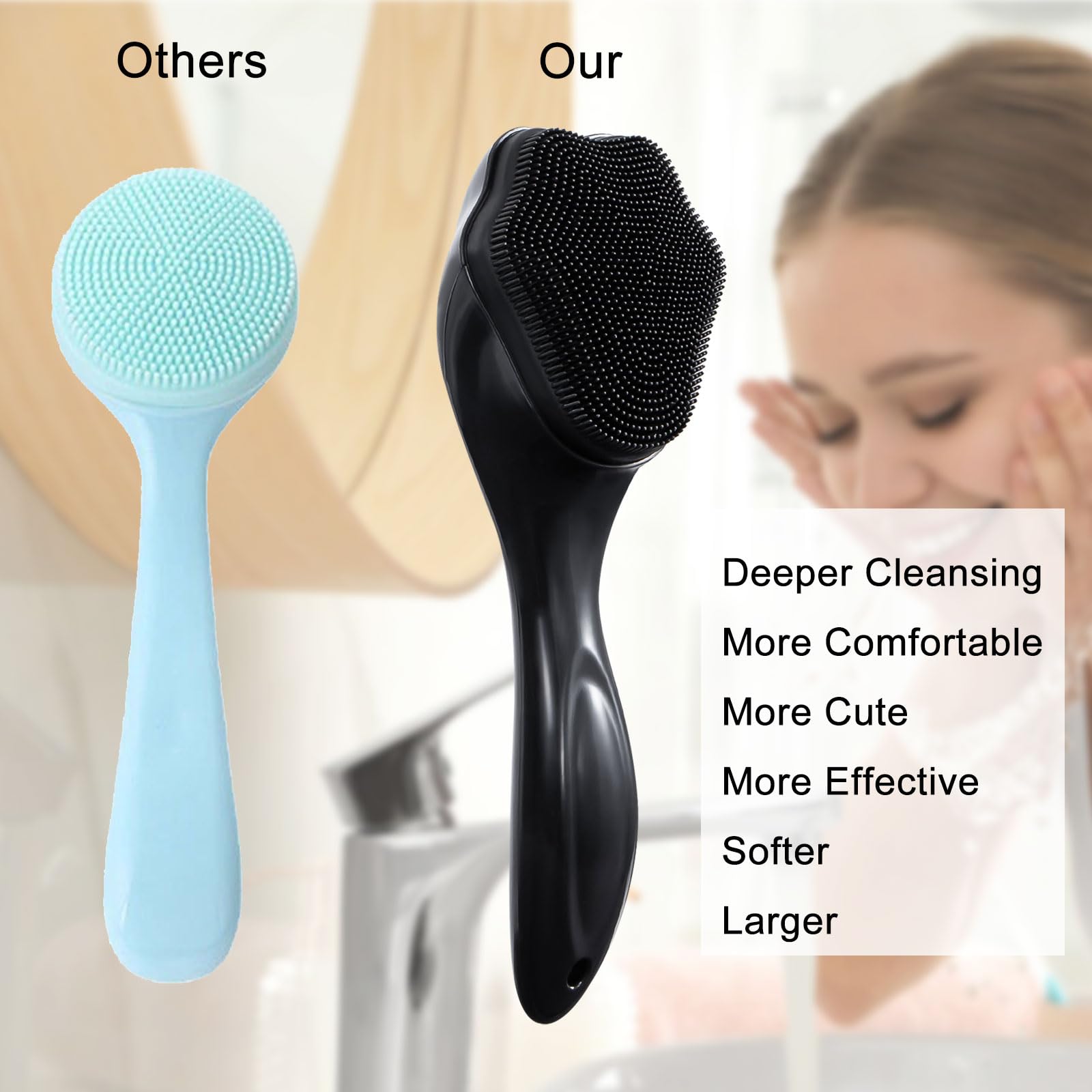 3 Pcs Handheld Silicone Face Scrubber Exfoliator, Ooloveminso Face Brushes for Cleansing and Exfoliating, Manual Facial Cleansing Brush, Gentle Soft Face Wash Brush for Sensitive, Delicate, Dry Skin