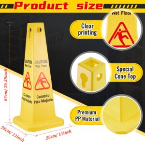 10 Pieces Floor Safety Cone Yellow Caution Wet Floor Sign 4 Sided Floor Wet Sign Public Caution Wet Floor Cone Yellow Avoid Fall Slip Accident for Indoors and Outdoors