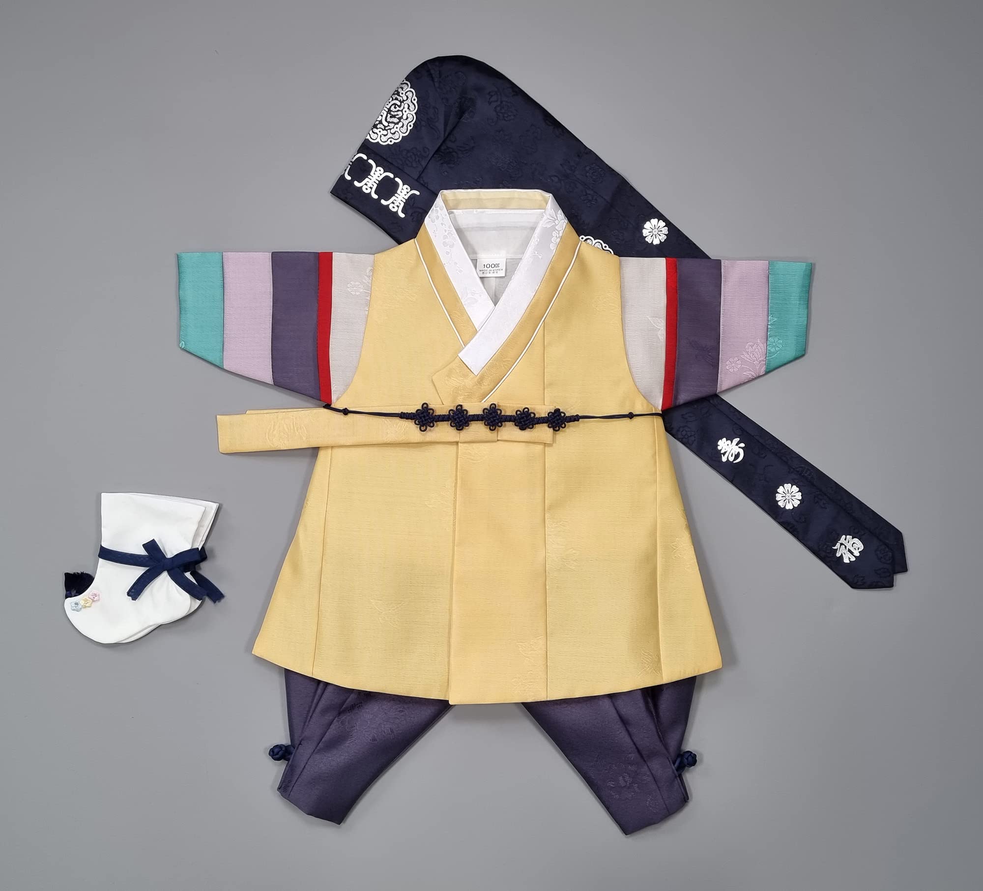 Boy Baby Hanbok Korea Traditional Clothing Set 100th days 3M-6M Party Baikil Yellow Saekdong NA062B