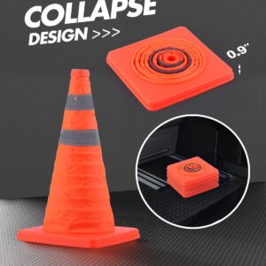 HiGiant [4 Pack] Collapsible Traffic Safety Cones 18'' inch, Orange Pop-up Cones with Reflective Collar, Caution Cones for Road Driving Practice and Parking Lot