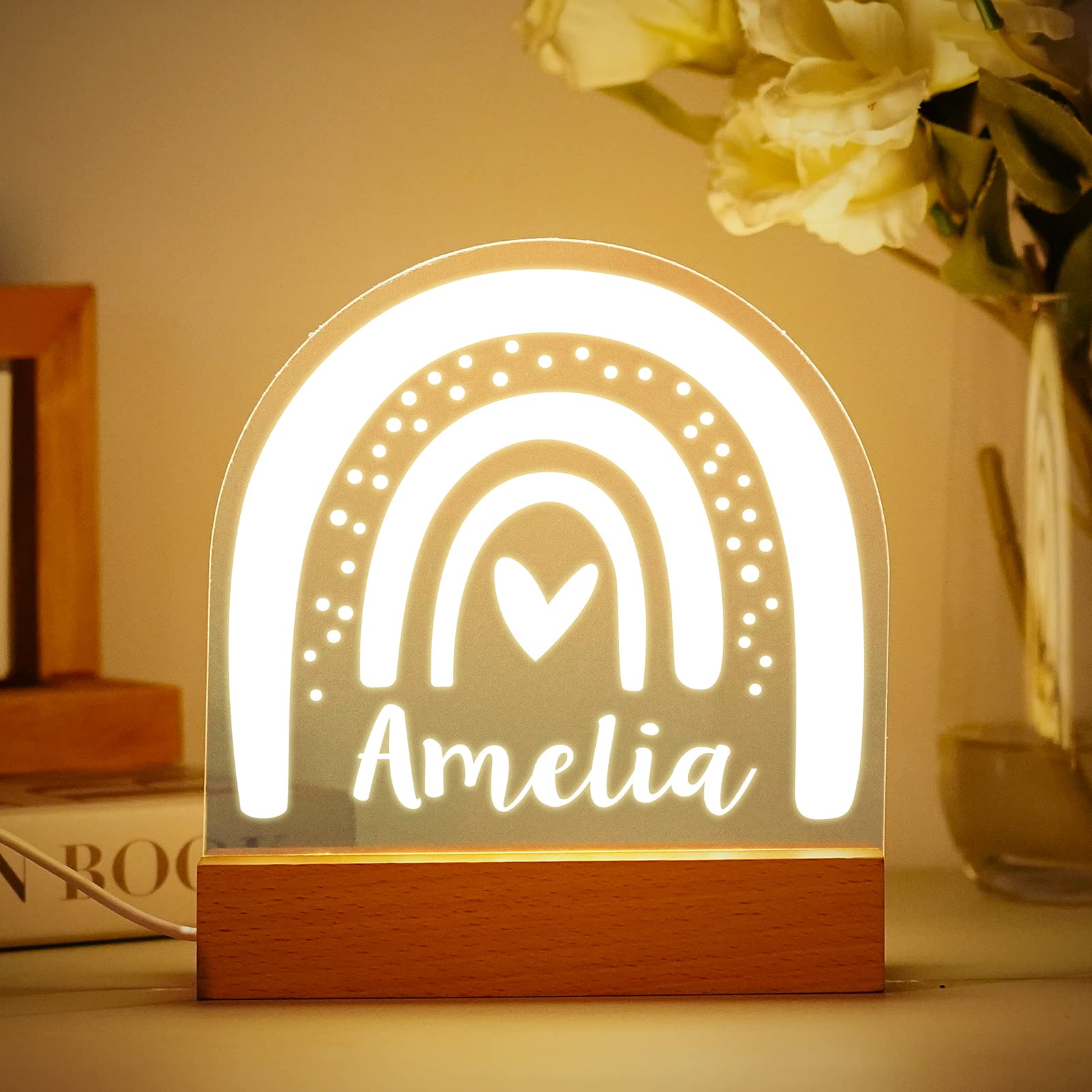 VEELU Customized Watercolor Rainbow Acrylic LED Lamp Personalized Lamp with Name Colorful Pattern Night Light for Girl Toddlers Bedroom Kids Gift