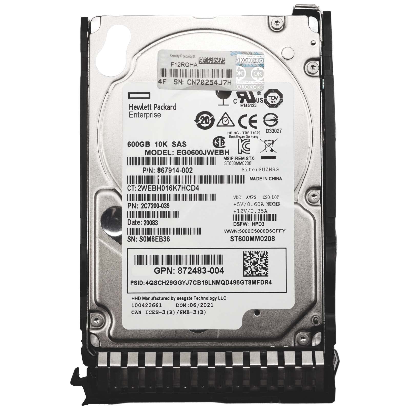 Goapongs Enterprise Hard Drive Replacement for HPE Server 600GB 12G SAS 10K ENT 2.5" SFF SC DS 872477-B21 872736-001(with Tray)