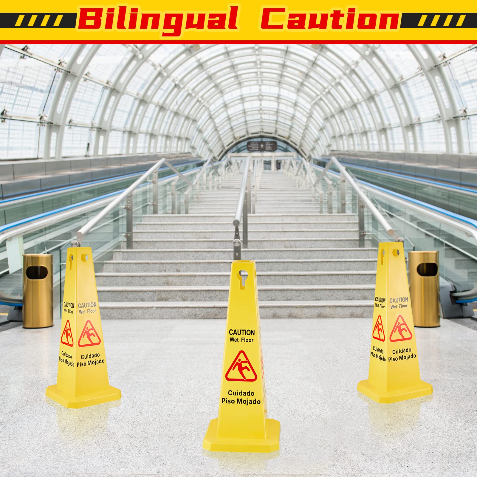 10 Pieces Floor Safety Cone Yellow Caution Wet Floor Sign 4 Sided Floor Wet Sign Public Caution Wet Floor Cone Yellow Avoid Fall Slip Accident for Indoors and Outdoors