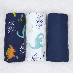 PHF 3 Pack Soft Bassinet Sheets, Dinosaur Comfy Polyester Cradle Sheets for Baby Boys Girls, Universal Fit for Most Cradle and Bassinet Mattress, Navy Dinosaur