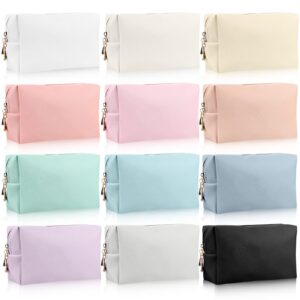 jexine 12 pieces small makeup bag water resistant pu leather cosmetic bag travel mini pouch zipper portable small toiletry bags for women makeup cases storage organizer daily use, 12 colors