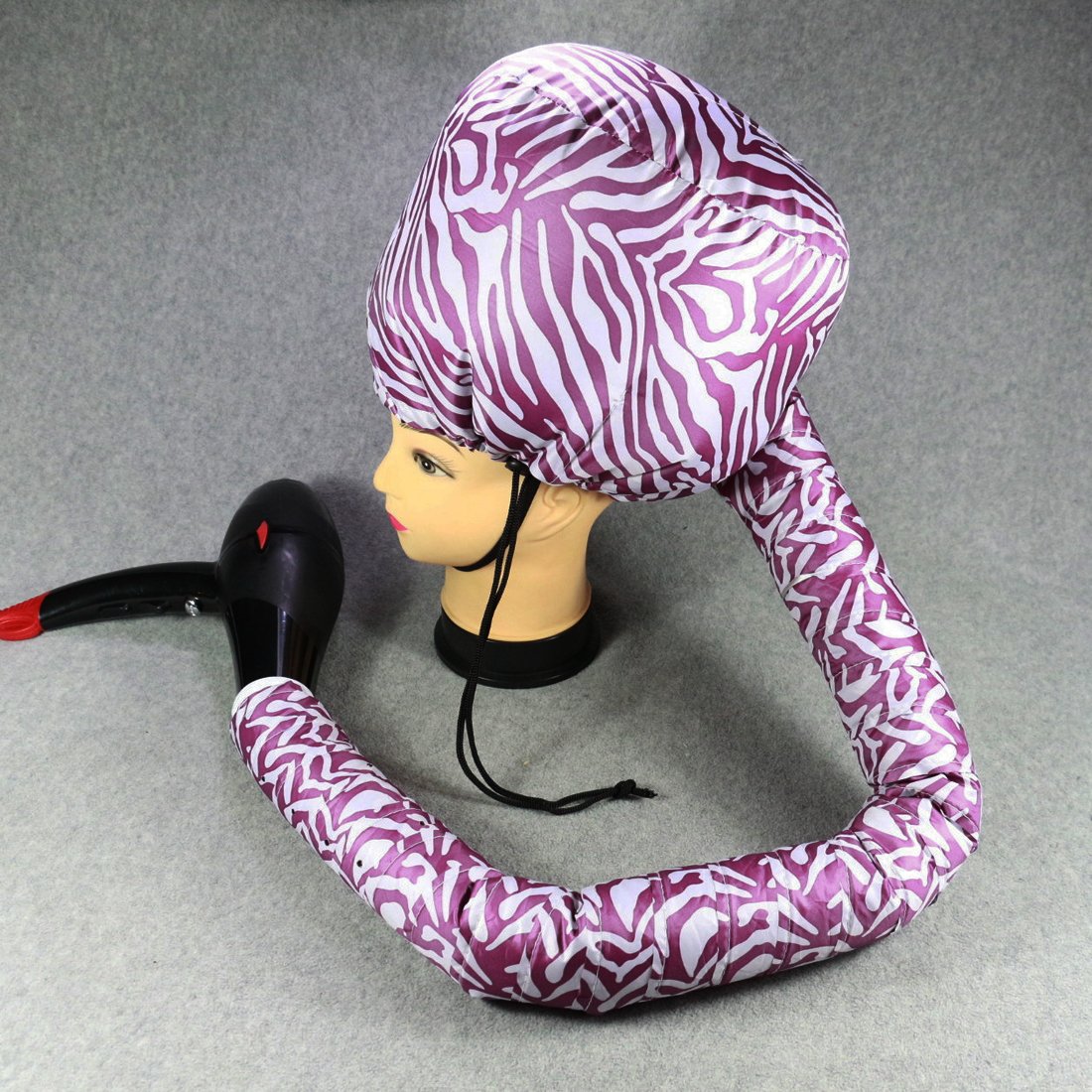 Qtqgoitem Purple White Polyester Portable Hair Drying Styling Soft Bonnet Hood Blow Dryer Connect Cap (model: b53 462 442 919 9f4)