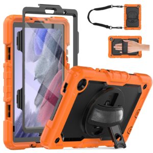 whmeolyo samsung galaxy tab a7 lite case 8.7 (2021),shockproof rugged kids case with screen protector/pencil holder/kickstand [hand & shoulder strap] for galaxy tab a7 lite sm-t220/t225/t227,orange