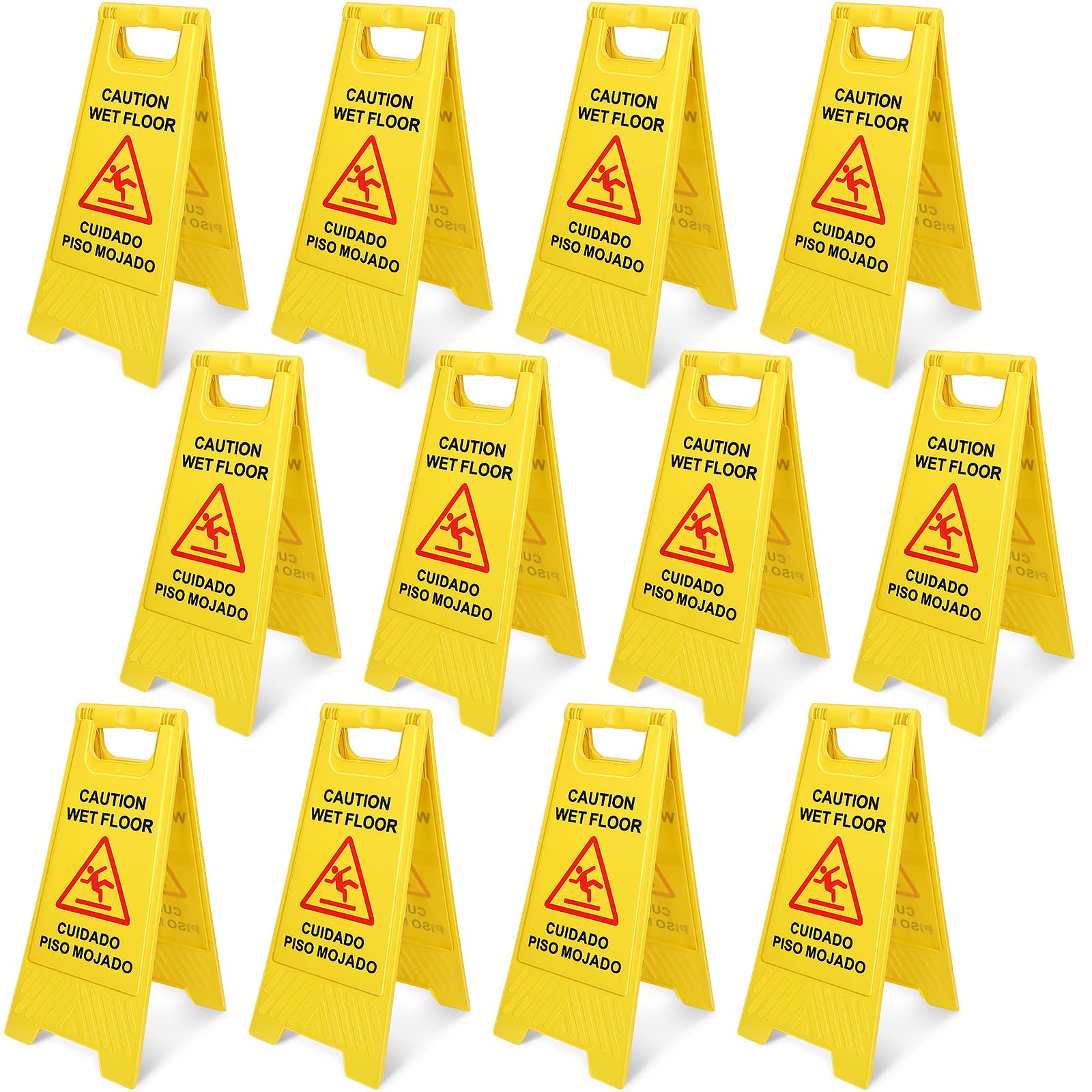 Macarrie 12 Pack Caution Wet Floor Sign Wet Floor Double Sided Signs Cuidado Piso Mojado Foldable Bilingual Alert Sign for Commercial Use Indoors Outdoors, 11.5 x 23.62 Inches (Classic Style)