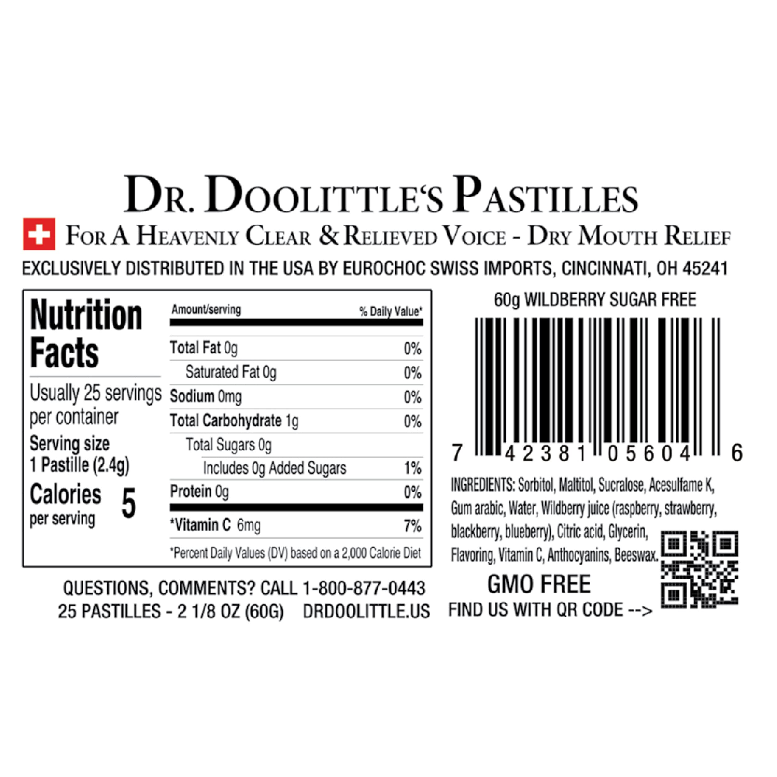 Dr. Doolittle’s Sugar Free Soft Fruit Pastilles for Voice and Throat, Wild Berries Flavor, Multipack of 2.12 Ounce Tin, 3 Pack and .33 Ounce Travel Size Bag, 20 Pack