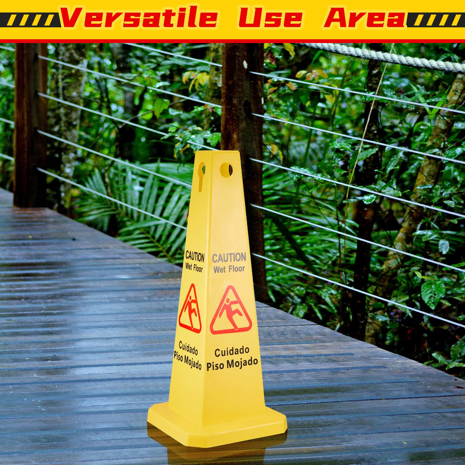 10 Pieces Floor Safety Cone Yellow Caution Wet Floor Sign 4 Sided Floor Wet Sign Public Caution Wet Floor Cone Yellow Avoid Fall Slip Accident for Indoors and Outdoors