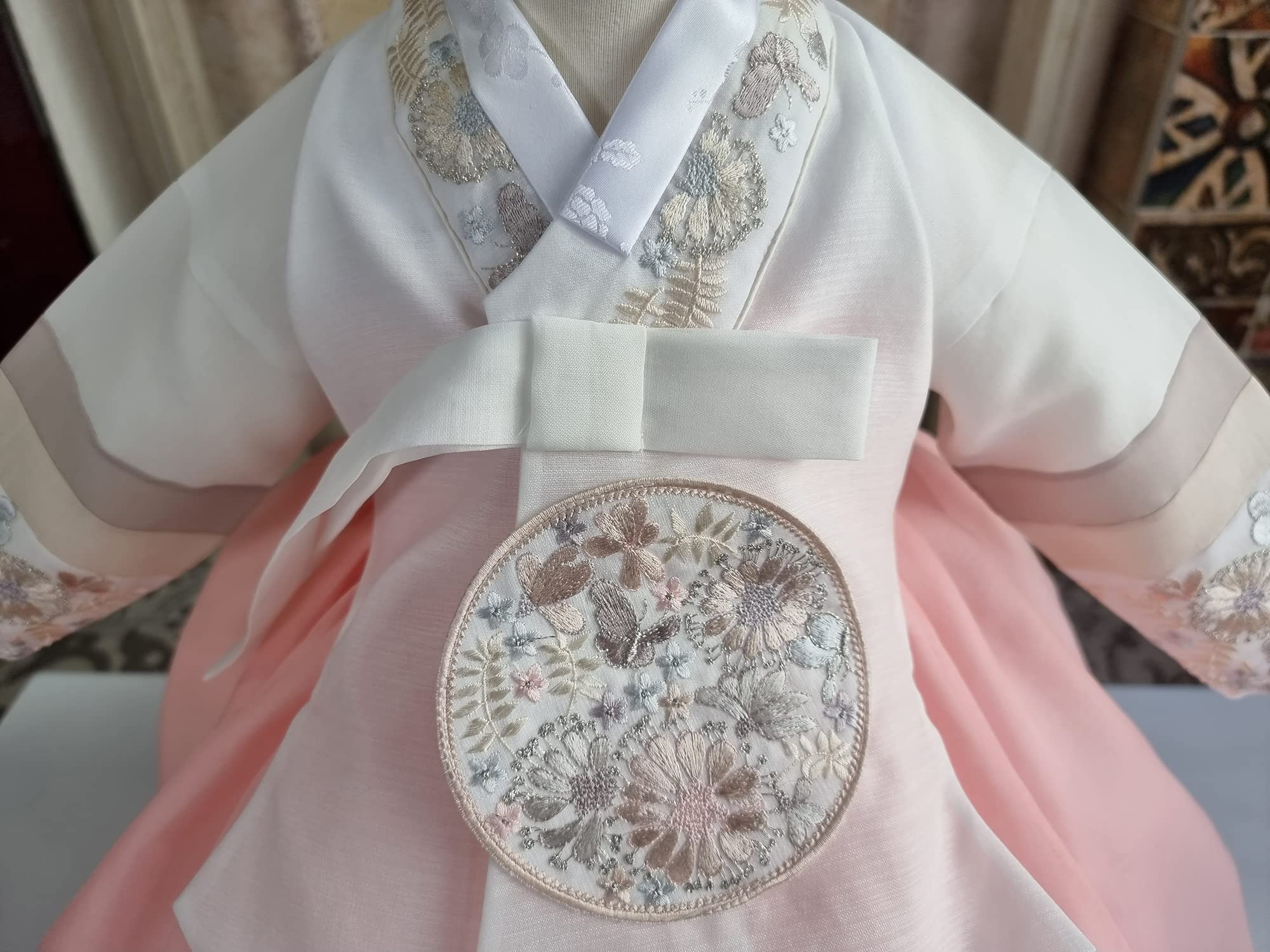 Hanbok Girl Baby Korea Traditional Clothing Set First Birthday Party Celebrations 1 Age White Peach Embroidery HHG15