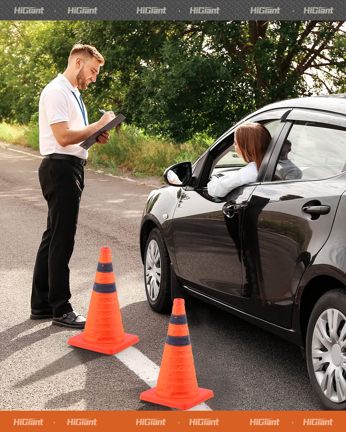 HiGiant [4 Pack] Collapsible Traffic Safety Cones 18'' inch, Orange Pop-up Cones with Reflective Collar, Caution Cones for Road Driving Practice and Parking Lot