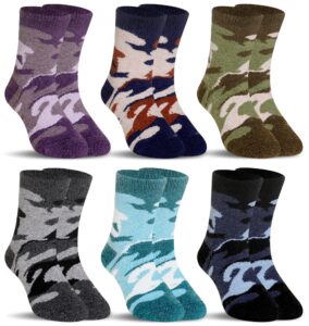 kids merino wool socks boys girls hiking boot winter thermal warm cozy soft toddler thick crew socks 6 pairs (6 pairs camouflage, 8-12 years)