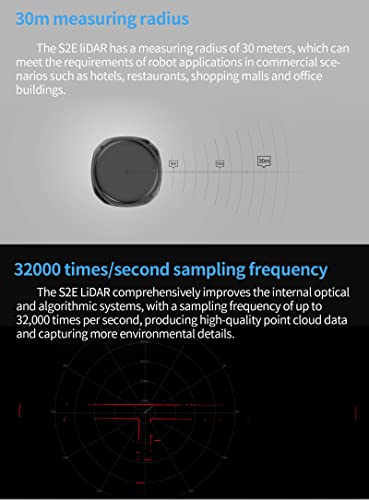 youyeetoo RPLIDAR S2E 360 Degree DTOF Lidar 30 Meters scan Radius 32K Sampling Rate, Support Ethernet UDP, IP65, Withstands 80K Lux Strong Light to Prevent Obstacles and Navigation of Robots AGV UAV