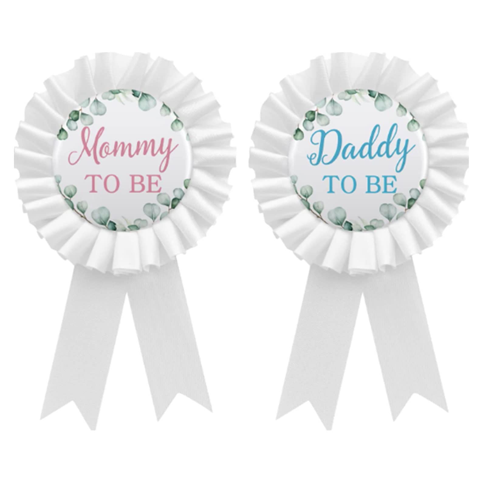 GDTO8820 CoolerthingsDG, Daddy to be & Mommy to be Tinplate Badge Pin White - Baby Shower Button New Dad Gifts Gender Reveals Party Baby for Boy or Girl White Rosette Button Baby Celebration (White)