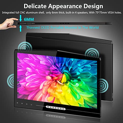 OLED Portable Touchscreen Monitor, 13.3" 2K 1MS Portable Gaming Monitor 100% DCI-P3 Ultra-Thin Computer External Display, External Second Screen USB C/HDMI Monitor with Smart Cover