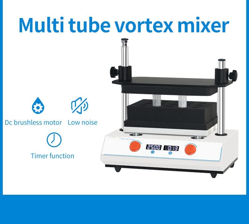 HFBTE Lab Multi-Tube Vortexer Mixer Scientific Laboratory Vortex Mixer Shaker Multiple Tubes with DC Brushless Motor Speed Range 100 to 2500 RPM Foam Rack 50xφ18mm Test Tube φ18-φ21mm 20ml