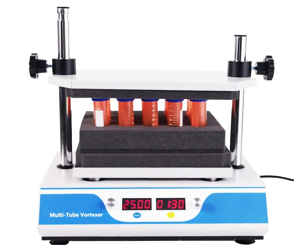 HFBTE Lab Multi-Tube Vortexer Mixer Scientific Laboratory Vortex Mixer Shaker Multiple Tubes with DC Brushless Motor Speed Range 100 to 2500 RPM Foam Rack 50xφ18mm Test Tube φ18-φ21mm 20ml