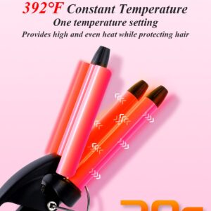 Mini Three Barrel Curling Iron, Small Curling Wand 1/2 Inch for Home and Travel, Ceramic Tourmaline Add Shine to Waves, Youuish Dual Voltage Hair Crimper, Pink