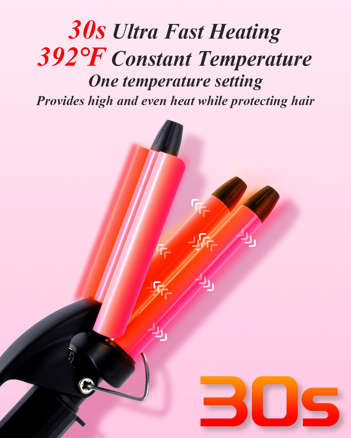 Mini Three Barrel Curling Iron, Small Curling Wand 1/2 Inch for Home and Travel, Ceramic Tourmaline Add Shine to Waves, Youuish Dual Voltage Hair Crimper, Pink