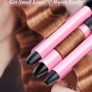 Mini Three Barrel Curling Iron, Small Curling Wand 1/2 Inch for Home and Travel, Ceramic Tourmaline Add Shine to Waves, Youuish Dual Voltage Hair Crimper, Pink