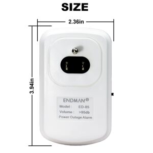 ENDMAN Power Failure Alarm for Freezer Alarm, Power Outage Alarm,Power Loss Alarm with Rechargeable Battery (Included) >95dB