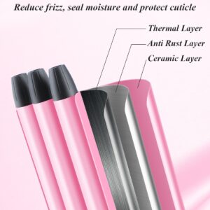 Mini Three Barrel Curling Iron, Small Curling Wand 1/2 Inch for Home and Travel, Ceramic Tourmaline Add Shine to Waves, Youuish Dual Voltage Hair Crimper, Pink