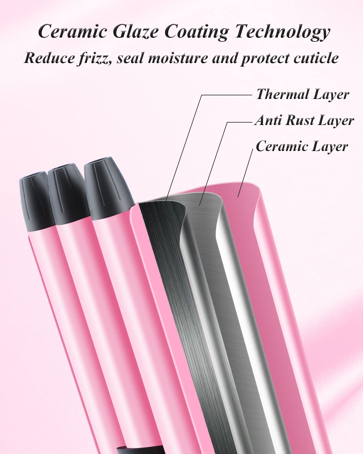 Mini Three Barrel Curling Iron, Small Curling Wand 1/2 Inch for Home and Travel, Ceramic Tourmaline Add Shine to Waves, Youuish Dual Voltage Hair Crimper, Pink