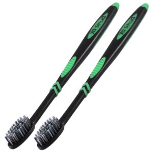 qtqgoitem adults soft bristles care green black toothbrush tooth cleaner 2 pcs (model: 77a 08b 53f d3f 8ed)