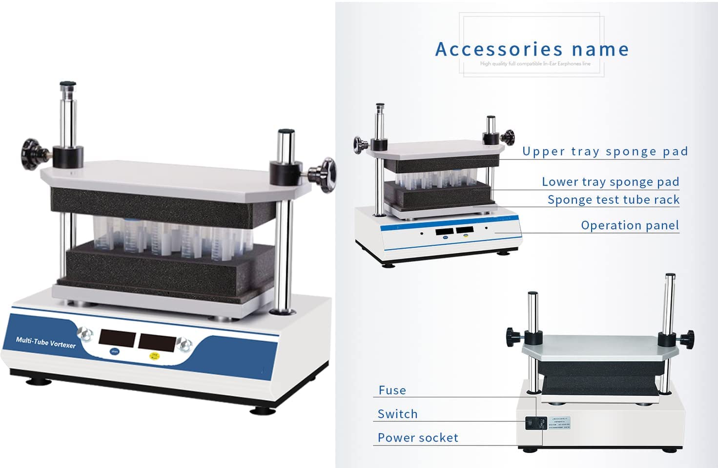 HFBTE Lab Multi-Tube Vortexer Mixer Scientific Laboratory Vortex Mixer Shaker Multiple Tubes with DC Brushless Motor Speed Range 100 to 2500 RPM Foam Rack 50xφ18mm Test Tube φ18-φ21mm 20ml