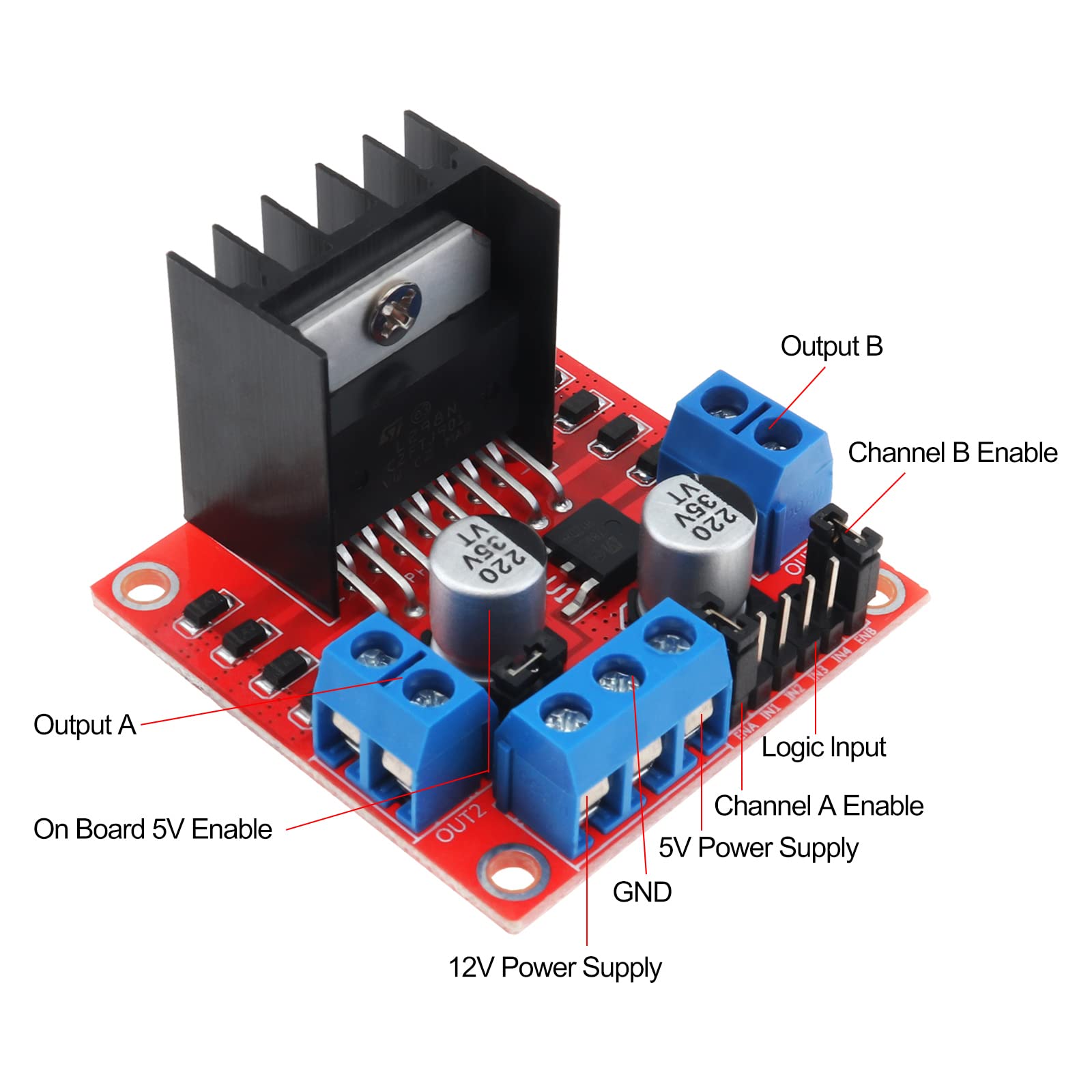 DiGiYes 2 Pack L298N Motor Driver Controller Board Module Stepper Motor DC Dual H-Bridge Compatible with Smart Car Robot