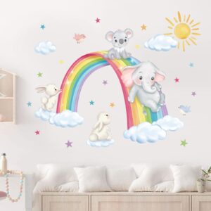 decalmile rainbow animal wall decals elephant koala rabbit clouds wall stickers baby nursery kids room living room wall decor