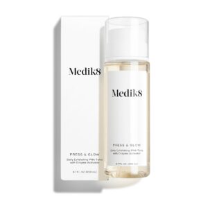 Medik8 Press & Glow Daily Exfoliating PHA Tonic with Enzyme Activator - Polyhydroxy Acid Toner - Gentle, Cleansing Exfoliant for Clarifying, Skin Toning, and Redness - For Radiant Glass Skin - 6.7 oz