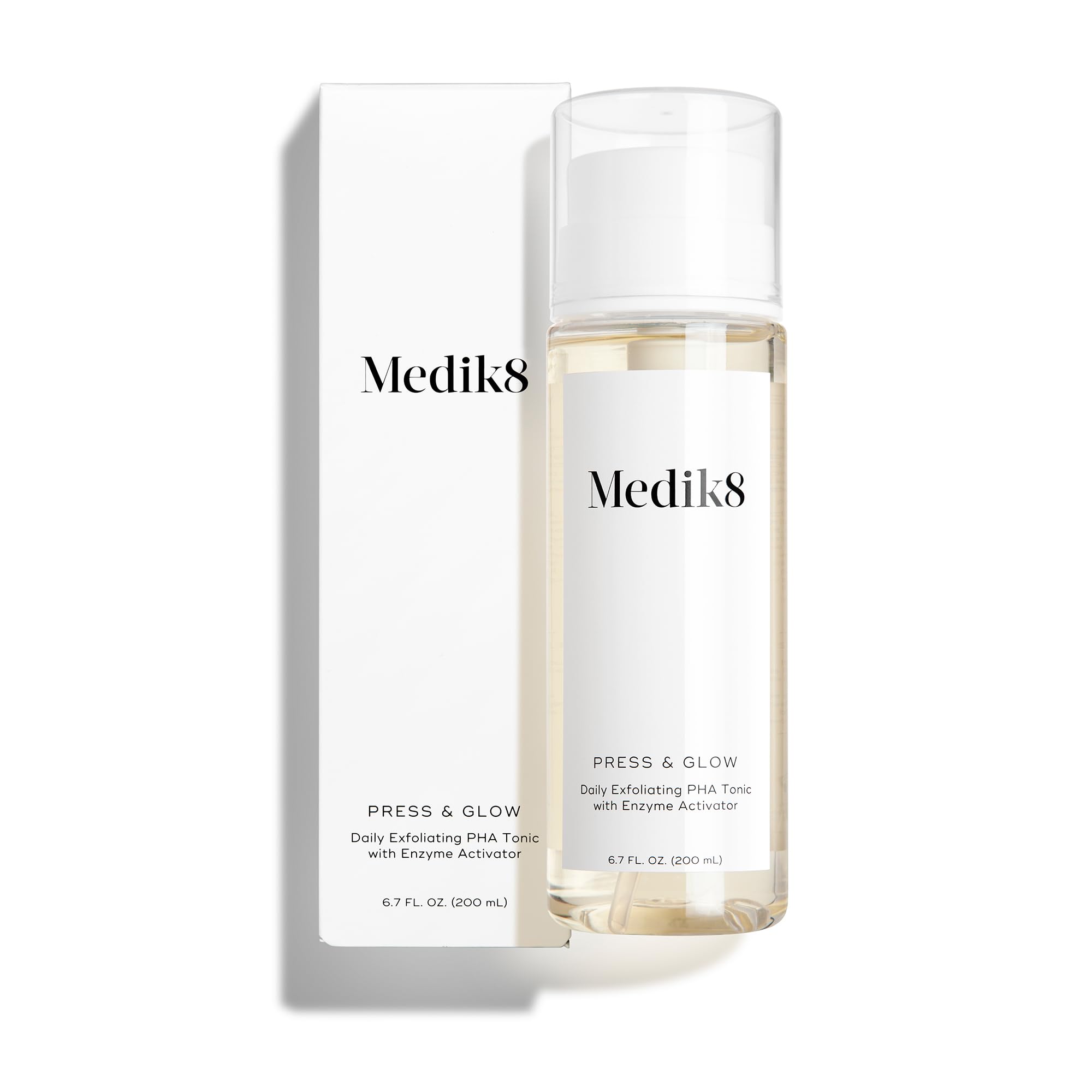 Medik8 Press & Glow Daily Exfoliating PHA Tonic with Enzyme Activator - Polyhydroxy Acid Toner - Gentle, Cleansing Exfoliant for Clarifying, Skin Toning, and Redness - For Radiant Glass Skin - 6.7 oz