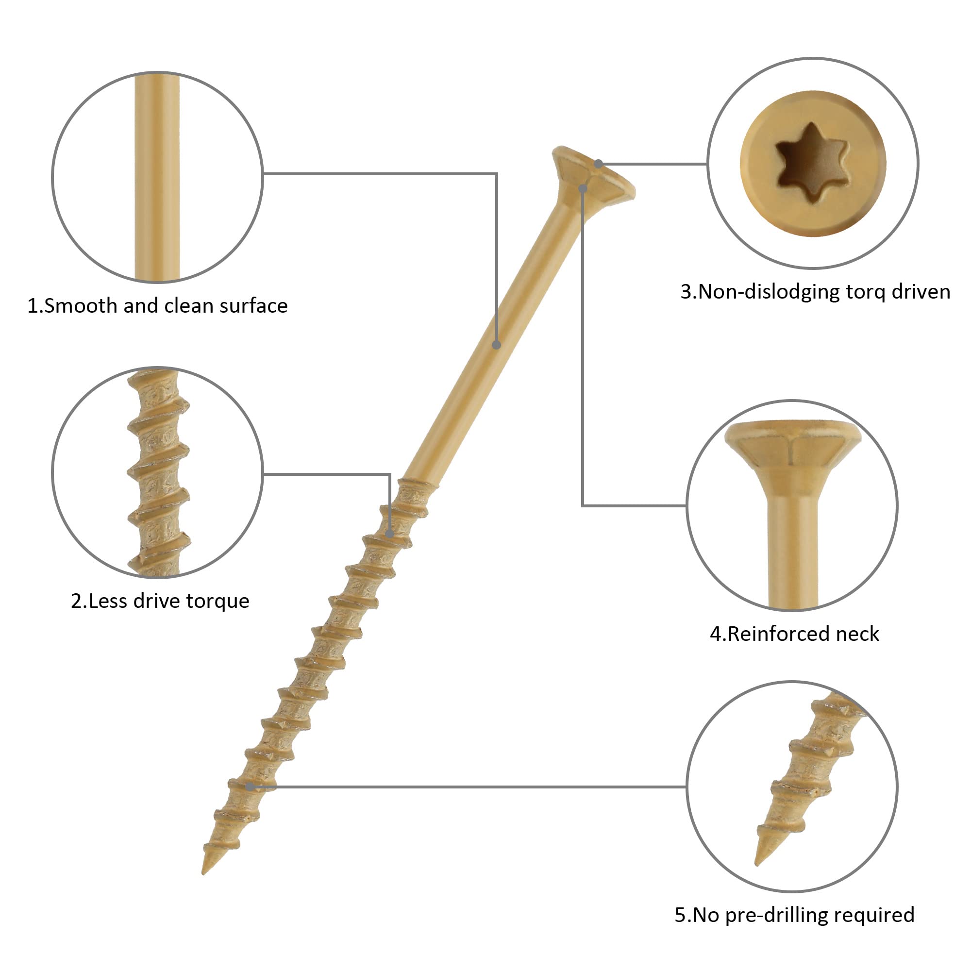 WELLOCKS Deck Screws 1-1/2", Wood Screws #8×1-1/2", Tan 204 PCS, Superior Rust Resistant, Epoxy Coated, Above 1000 Hour Salt Spray Coating T25 Torx Star Bit Included for Outdoor Wood Fence