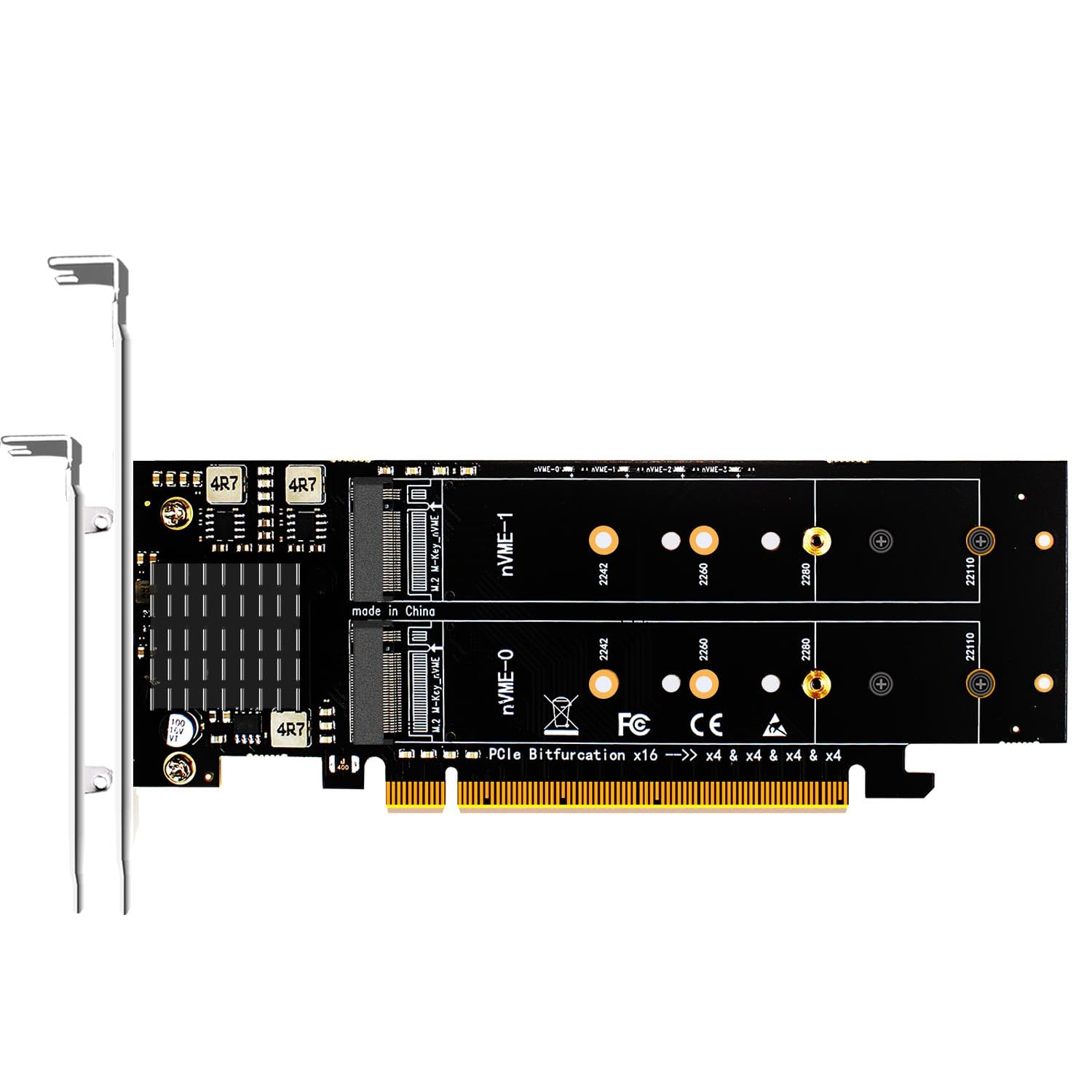 GLOTRENDS PA41 Quad M.2 NVMe to PCIe 4.0 X16 Adapter Without PCIe Bifurcation Function, Support 22110/2280/2260/2242/2230 Size (PCIe Bifurcation Motherboard is Required)