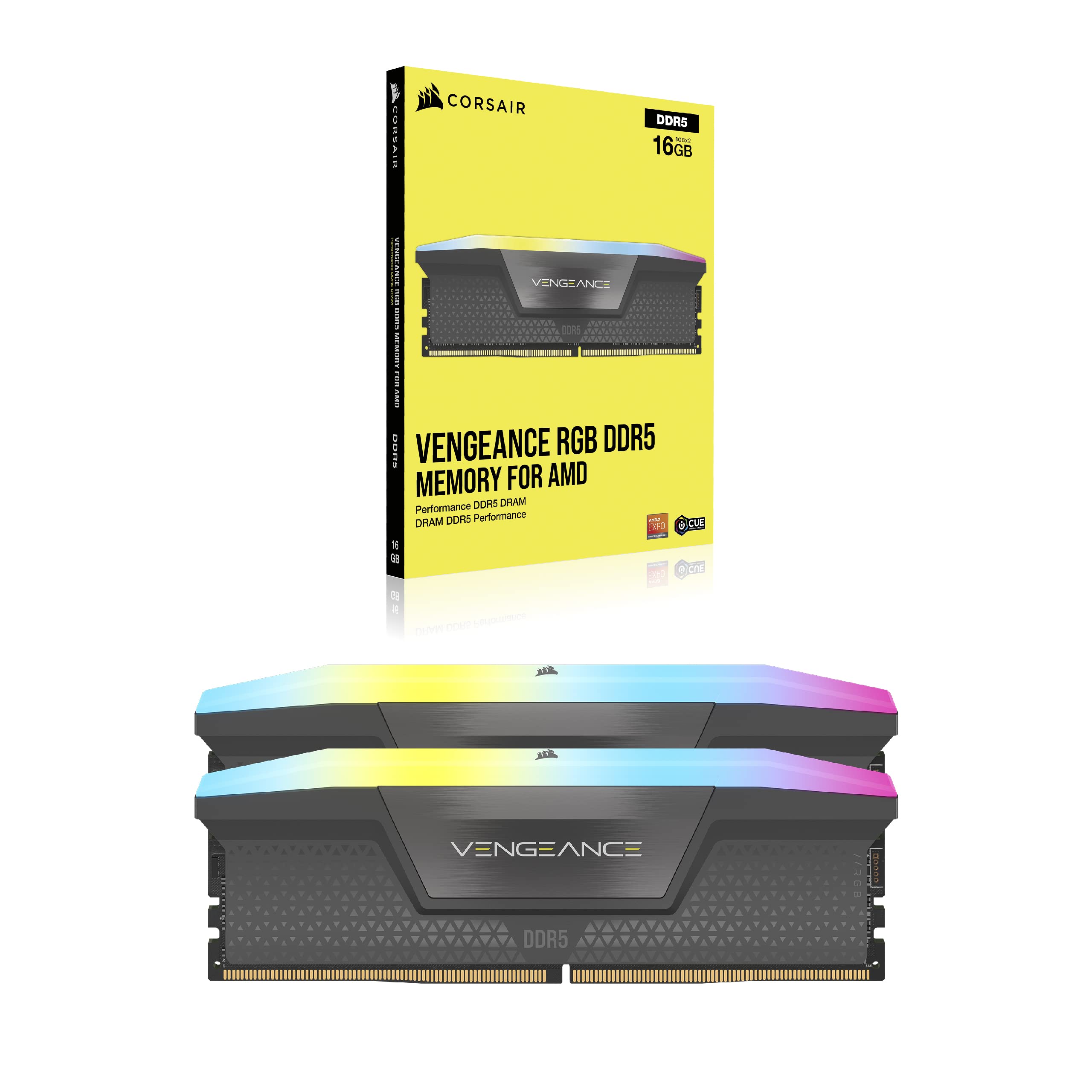 CORSAIR VENGEANCE RGB DDR5 64GB (2x32GB) DDR5 5200MHz CL40 AMD EXPO Intel XMP iCUE Compatible Computer Memory – Gray (CMH64GX5M2B5200Z40K)