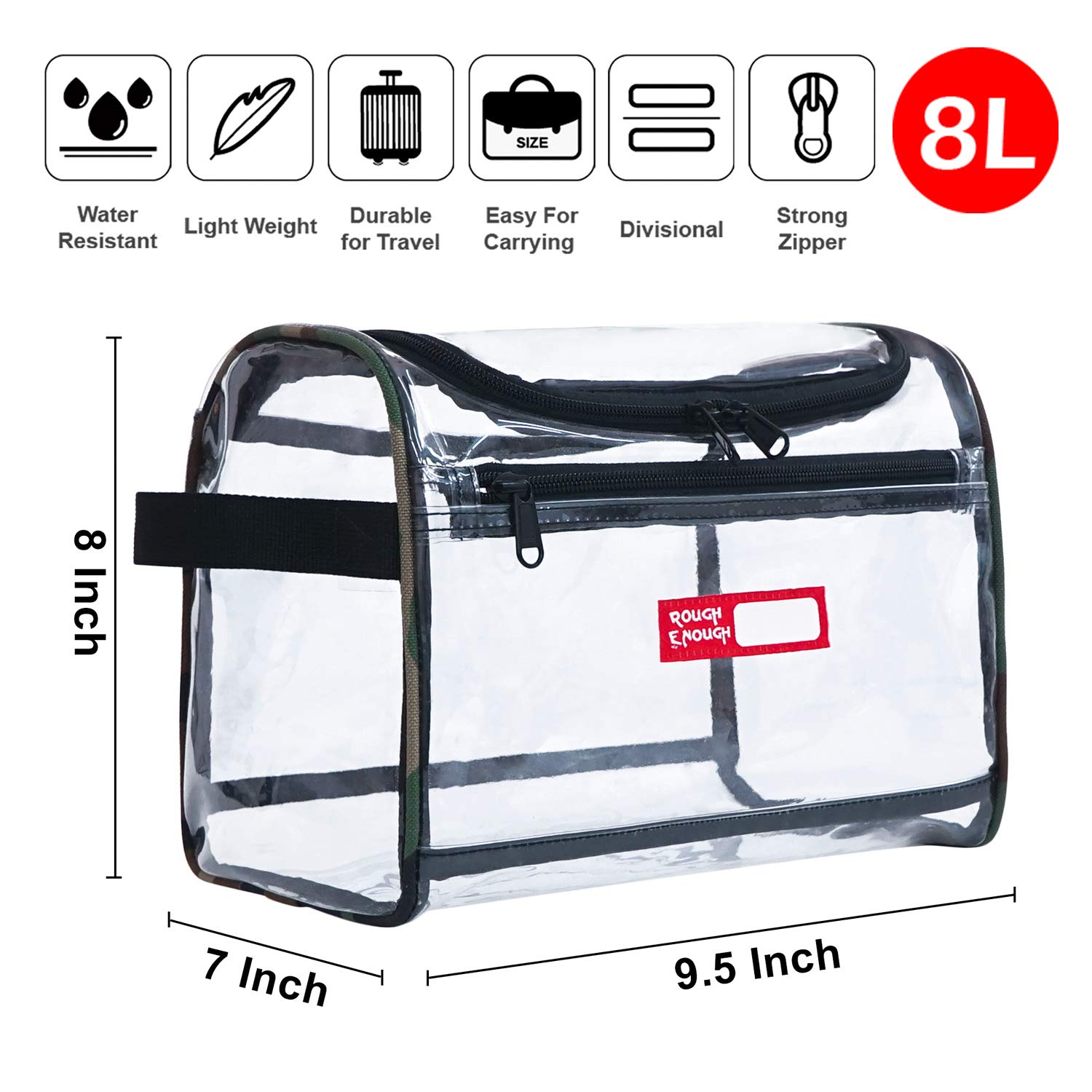 Rough Enough Clear Toiletry Bag Clear Makeup Bag Pouch Bundle Set RE8562+RE8201