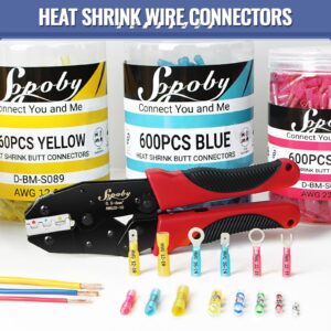 340PCS Heat Shrink Butt Connectors, Sopoby Marine Grade Electrical Wire Connectors Kit, Tinned Red Copper Insulated Waterproof Crimp Terminals Butt Splice for Cable,Boat,Wiring