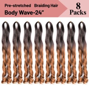 Luoyudu French Curly Braiding Hair,24 Inch #T4/30 Loose Wavy 8 Pack Bouncy French Curl Braiding Hair Extensions 75g/Pack Synthetic Crochet Hair Extensions (T4/30,8Pack)