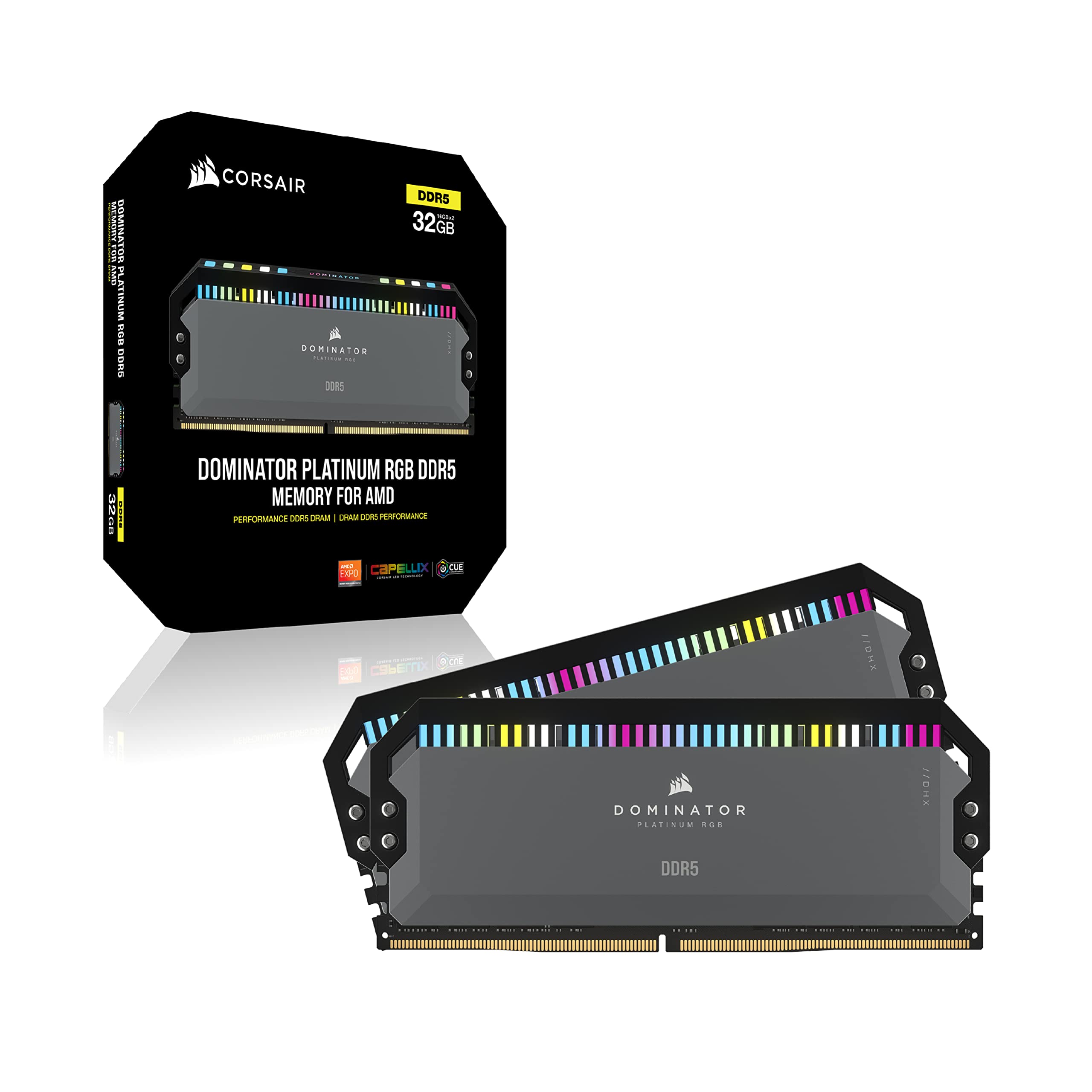 CORSAIR DOMINATOR PLATINUM RGB DDR5 RAM 64GB (2x32GB) 5200MHz CL40 AMD EXPO iCUE Compatible Computer Memory - Gray (CMT64GX5M2B5200Z40K)