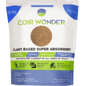 Coir Wonder 3-in-1 Oil Absorbent, Paint Hardener & Sweeping Compound – 9 Liter (9.5 Quart) – for Oil, Biohazard, Spill Kit – Granular Powder – Solidifies 20 Cups Fry Cooking Oil Without Heat