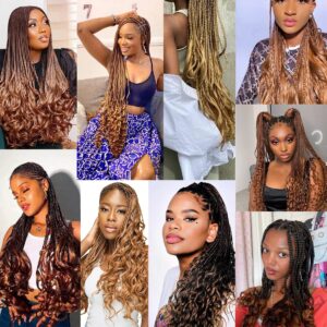 Luoyudu French Curly Braiding Hair,24 Inch #T4/30 Loose Wavy 8 Pack Bouncy French Curl Braiding Hair Extensions 75g/Pack Synthetic Crochet Hair Extensions (T4/30,8Pack)