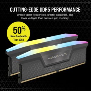 CORSAIR VENGEANCE RGB DDR5 64GB (2x32GB) DDR5 5200MHz CL40 AMD EXPO Intel XMP iCUE Compatible Computer Memory – Gray (CMH64GX5M2B5200Z40K)