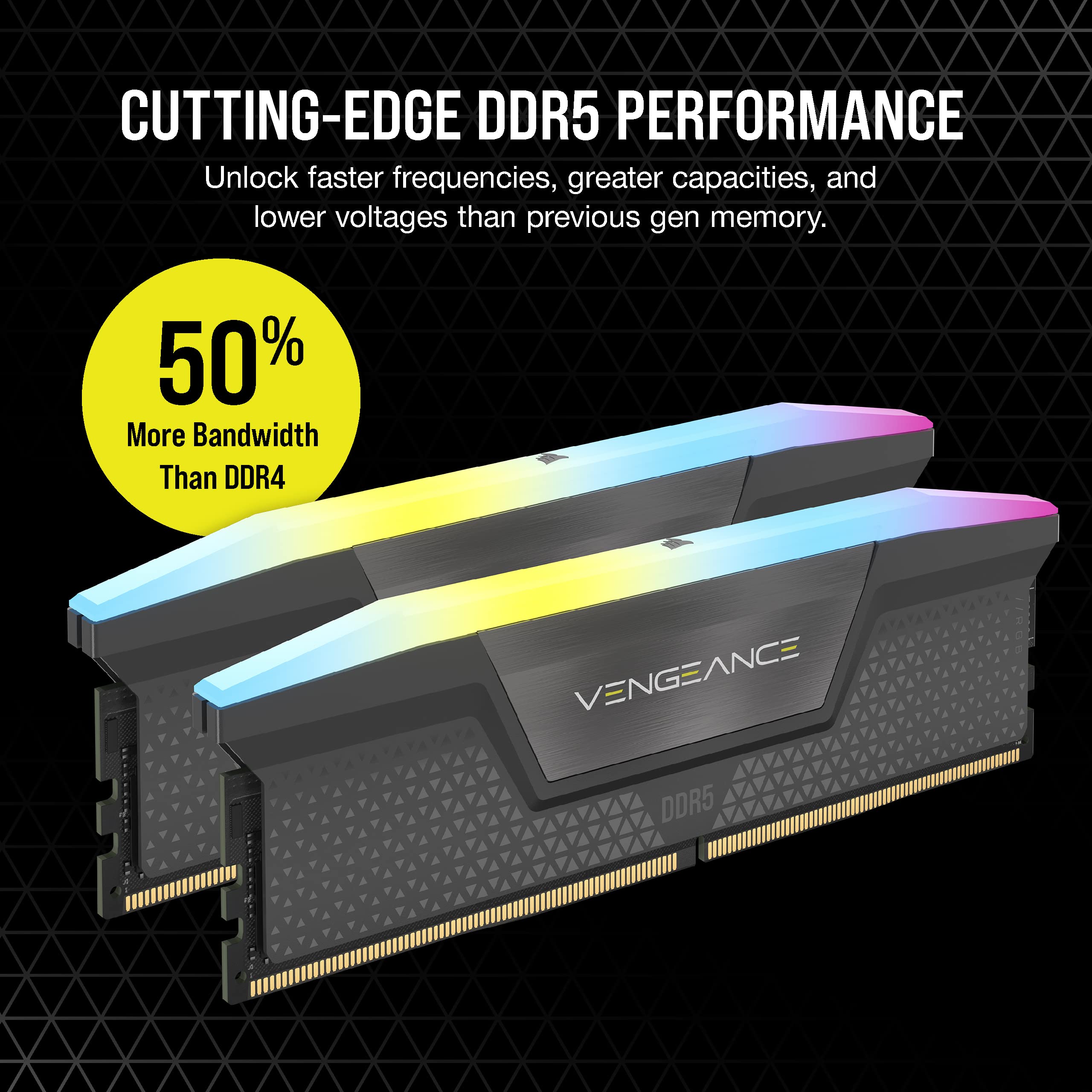 CORSAIR VENGEANCE RGB DDR5 64GB (2x32GB) DDR5 5200MHz CL40 AMD EXPO Intel XMP iCUE Compatible Computer Memory – Gray (CMH64GX5M2B5200Z40K)