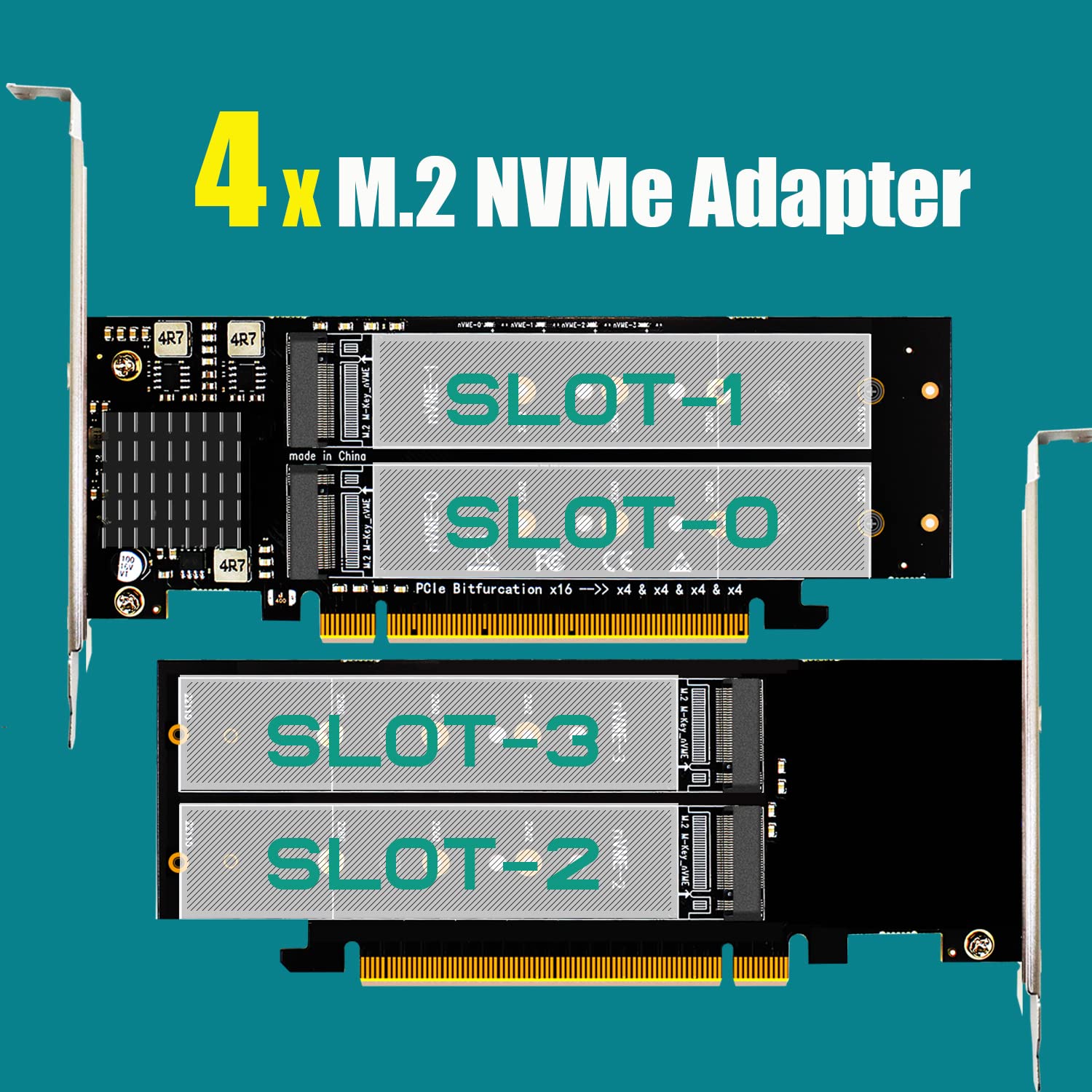 GLOTRENDS PA41 Quad M.2 NVMe to PCIe 4.0 X16 Adapter Without PCIe Bifurcation Function, Support 22110/2280/2260/2242/2230 Size (PCIe Bifurcation Motherboard is Required)