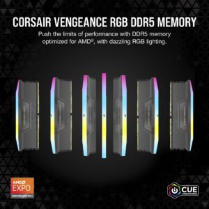 CORSAIR VENGEANCE RGB DDR5 64GB (2x32GB) DDR5 5200MHz CL40 AMD EXPO Intel XMP iCUE Compatible Computer Memory – Gray (CMH64GX5M2B5200Z40K)