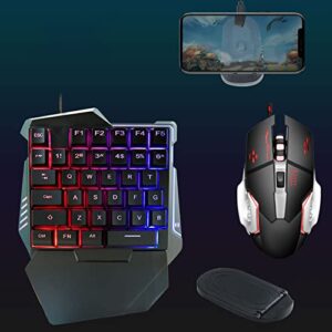 Gaming Keyboard Mouse Converter, One Hand Keyboard Mouse for Mobile Phone with 35 Keys